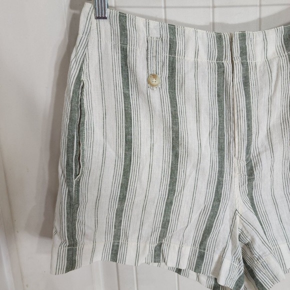 by Anthropologie Shorts Womens 12 White Green Stripe Pokets Linen Blend Beachy - Picture 3 of 10